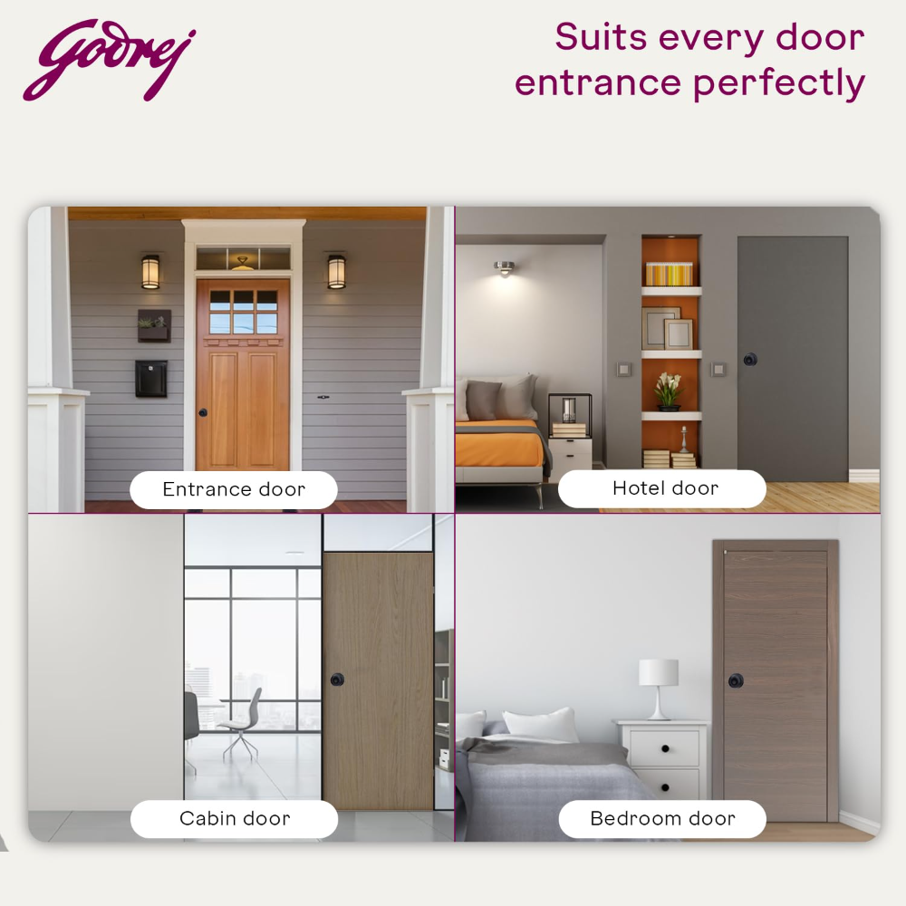 Godrej Cylinder Lock | Single Panel Door Lock | Suitable for Bedroom Doors  and Inter-Connected Doors for Commercial Space | Keyped | Matte Black Finish | Door Thickness 32mm to 45mm | 5 Years Warranty